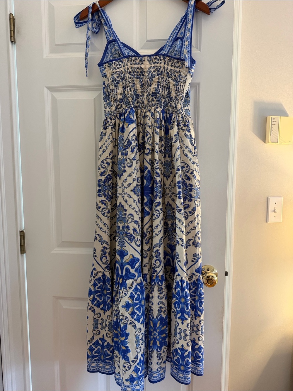 Blue & White Mediterranean Print Tie-Shoulder Maxi Dress/ Size M/ NWT - Picture 7 of 16